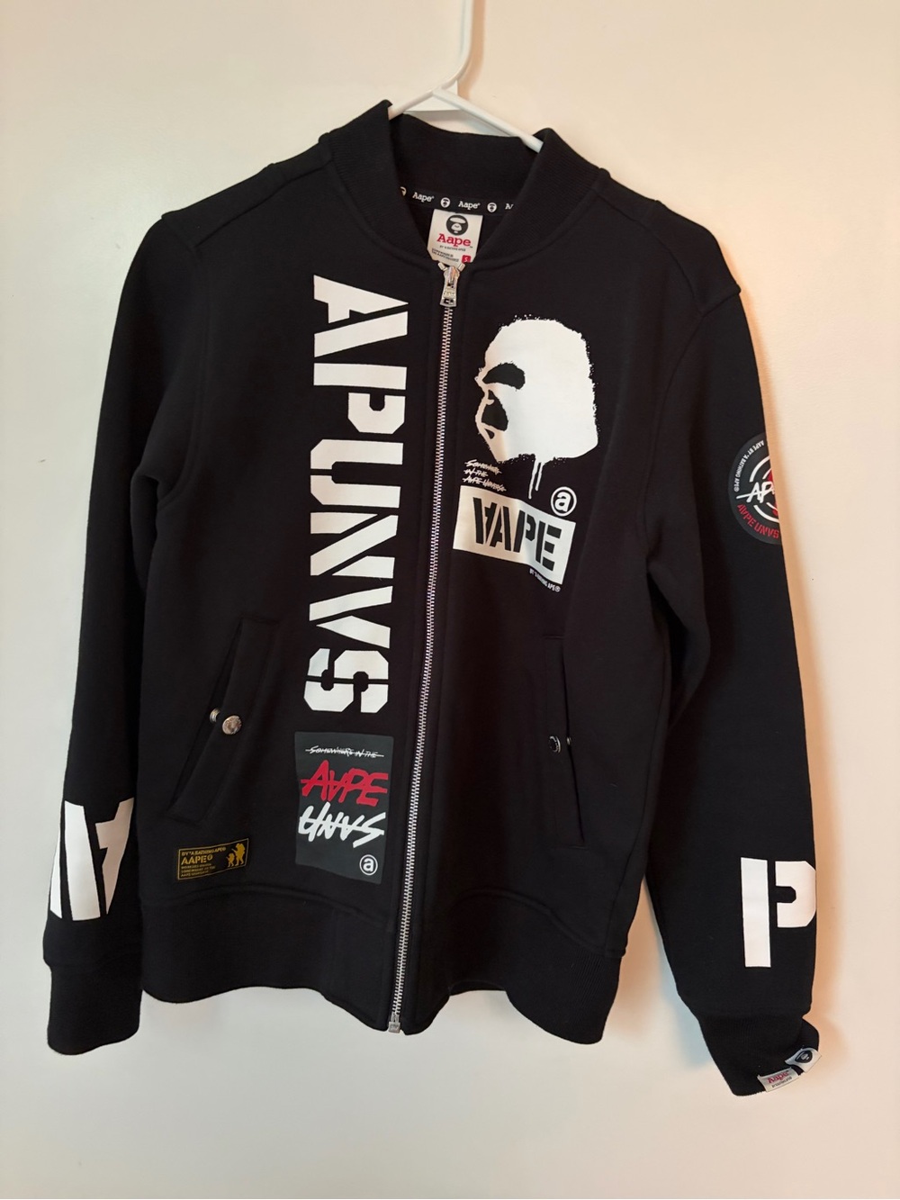 AAPE by A Bathing Ape Black Zip-Up jacket with White Graphics